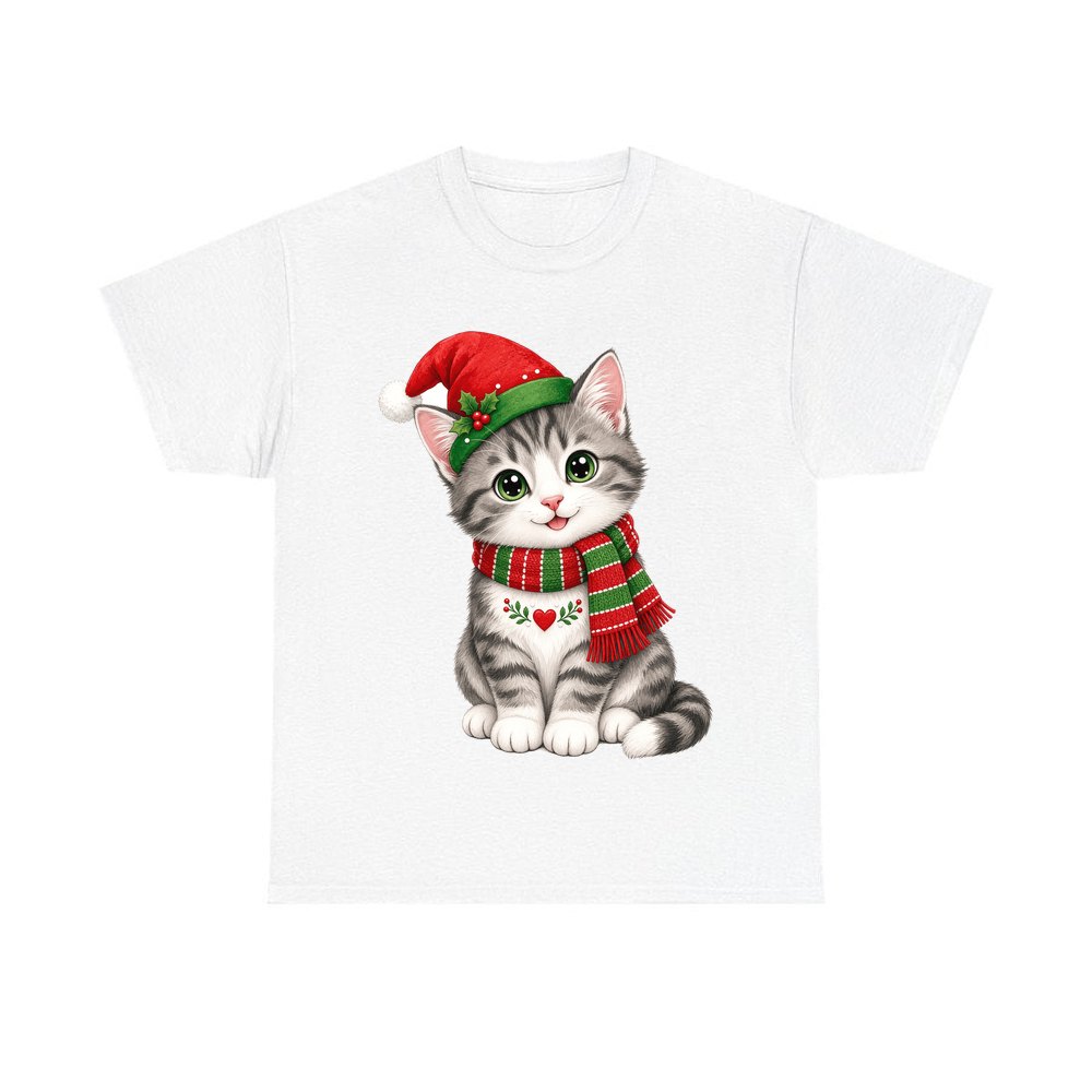 Christmas Kitten In Scarf personalised Christmas T-shirt in white