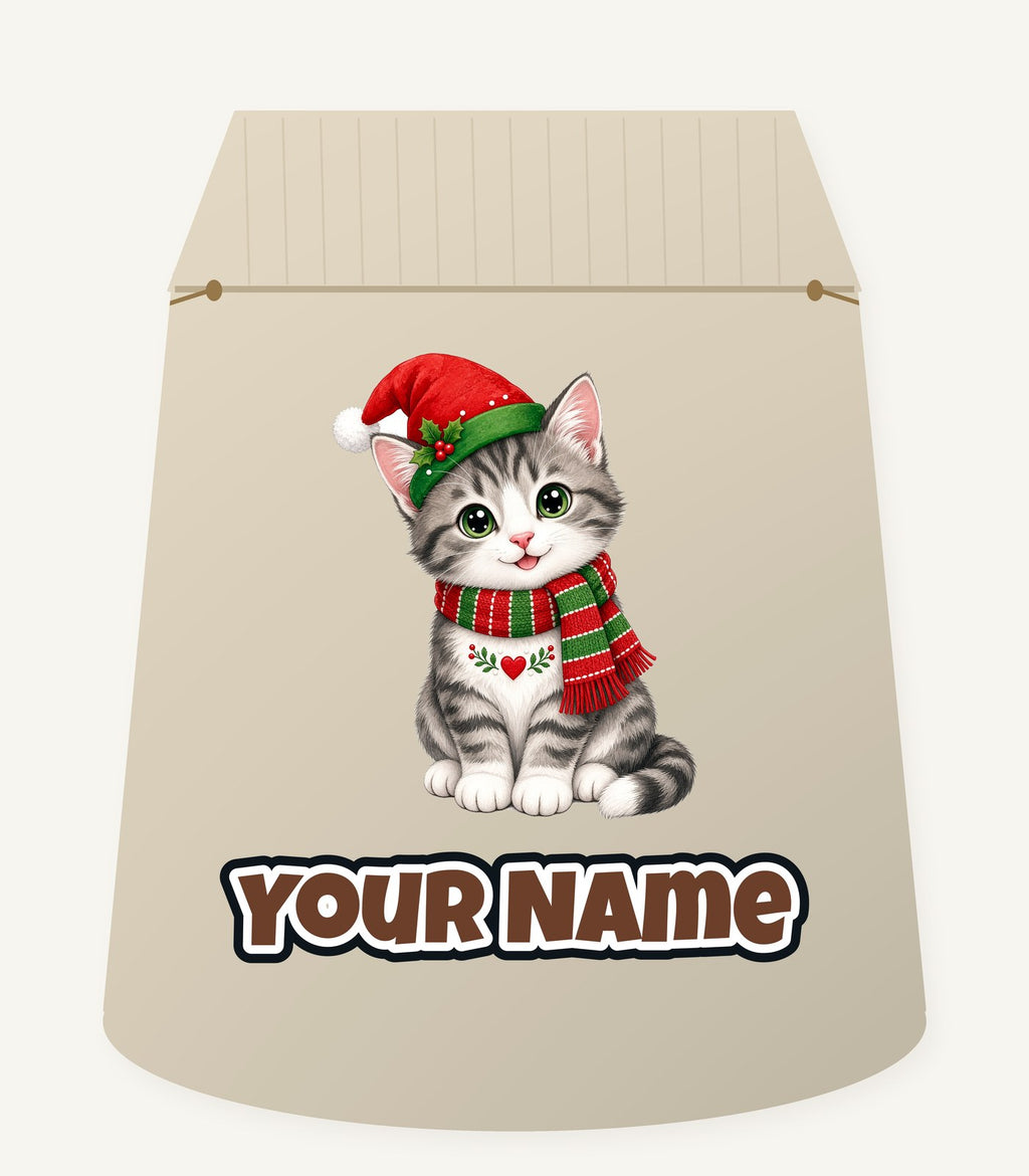 Christmas Kitten In Scarf Personalised Santa Sack
