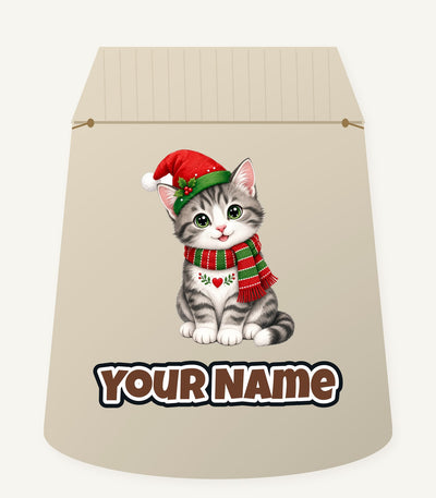 Christmas Kitten In Scarf Personalised Santa Sack