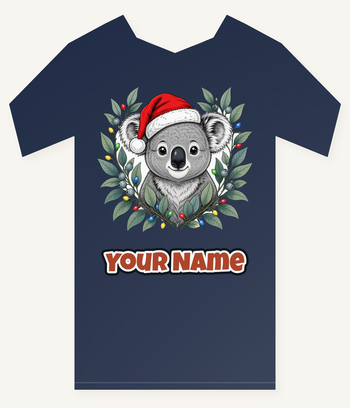 Christmas Koala With Gum Leaves Personalised Kids Tee and Baby Bodysuit