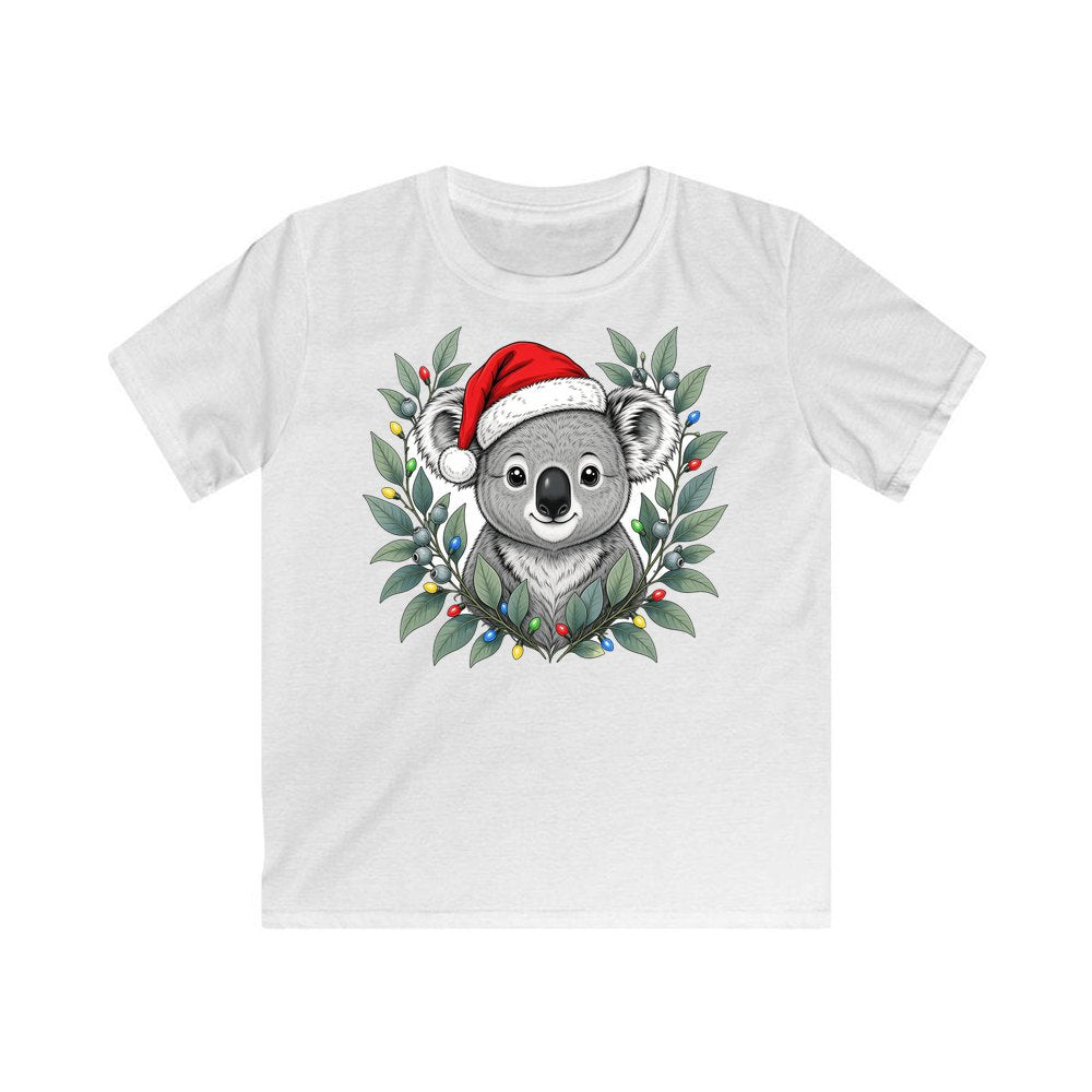 Christmas Koala With Gum Leaves personalised kids Christmas tee in white