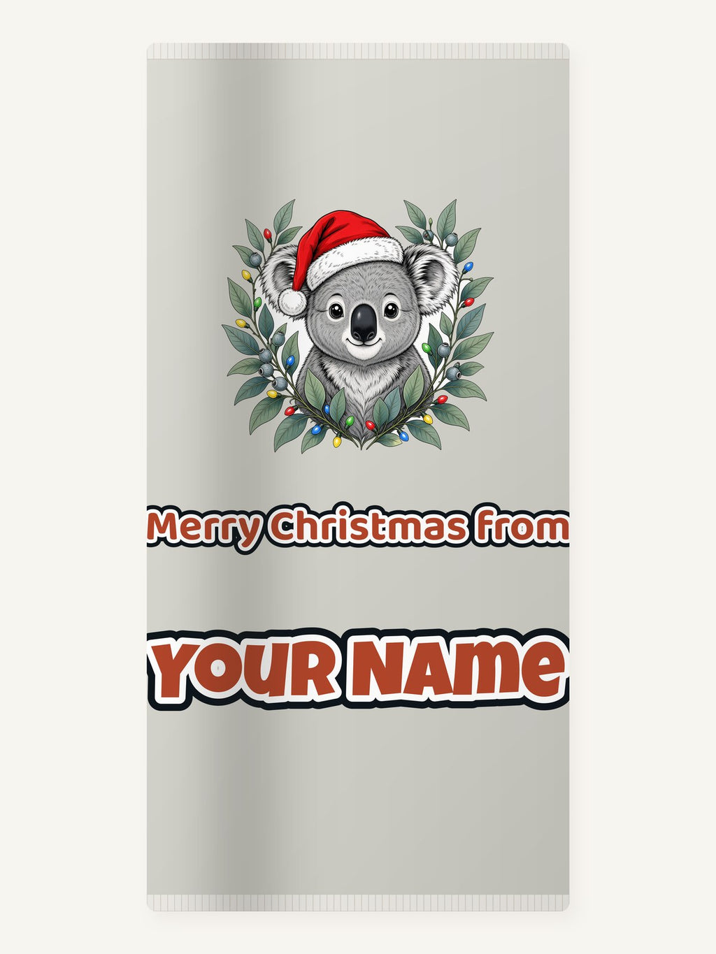 Christmas Koala With Gum Leaves Personalised Beach Towel