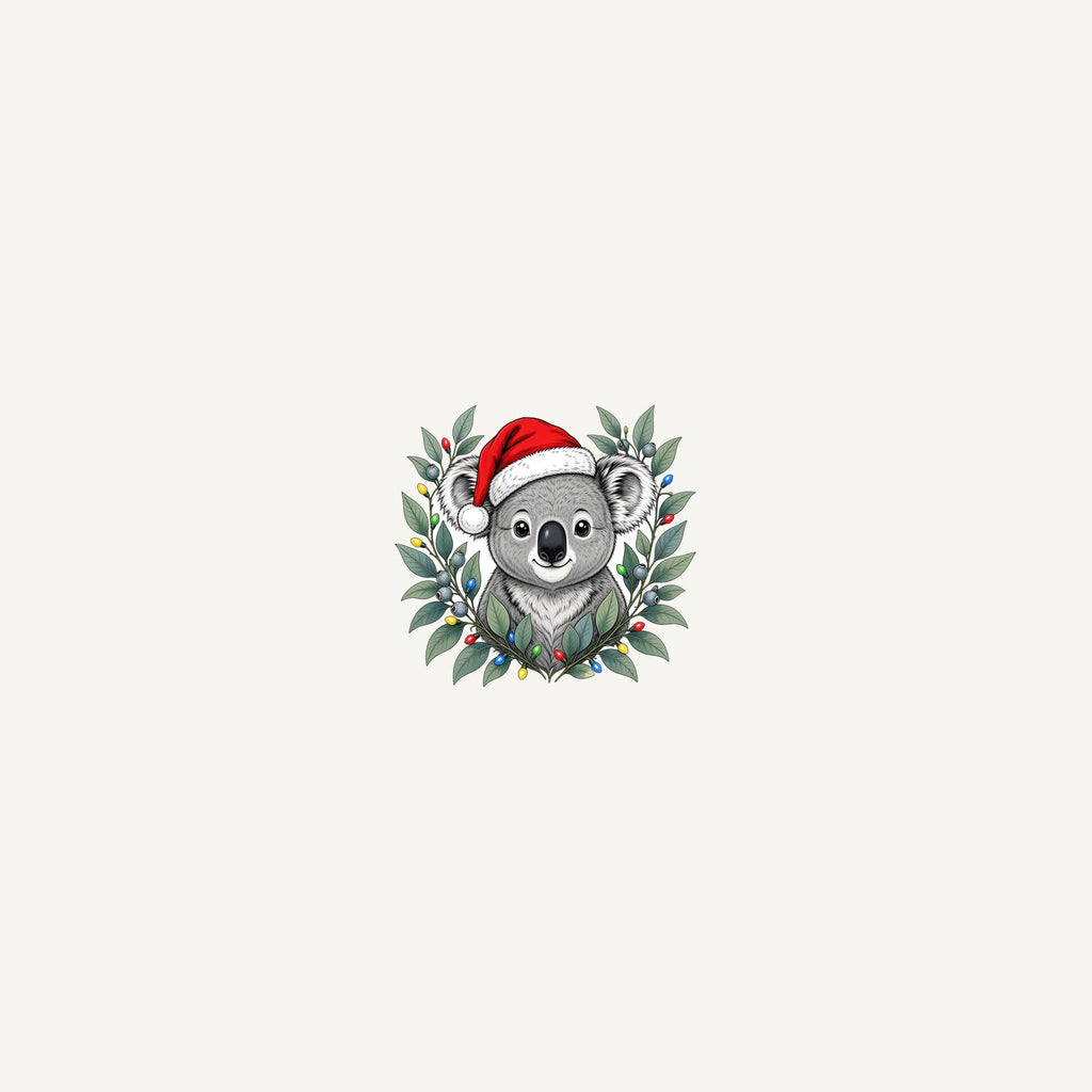 Christmas Koala With Gum Leaves Personalised Beach Towel