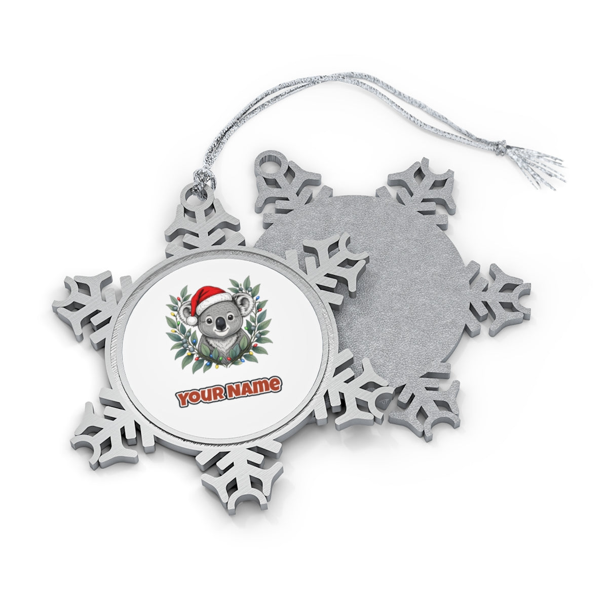 Christmas Koala With Gum Leaves Personalised Pewter Christmas Ornament