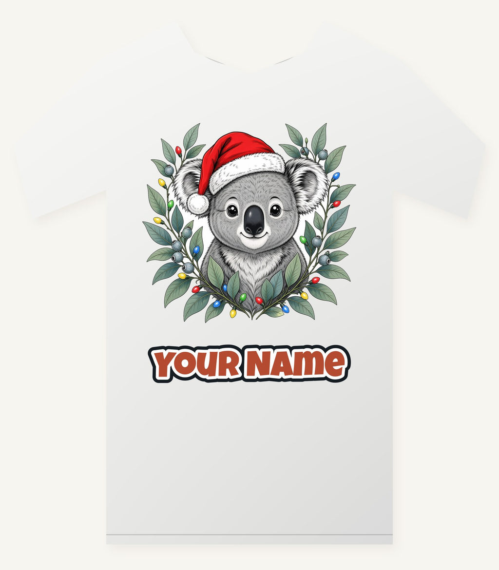 Christmas Koala With Gum Leaves Personalised Christmas T-Shirt and Hoodie