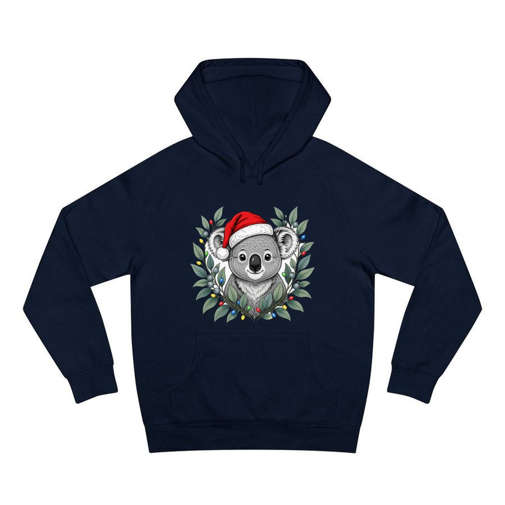Christmas Koala With Gum Leaves personalised Christmas hoodie in navy