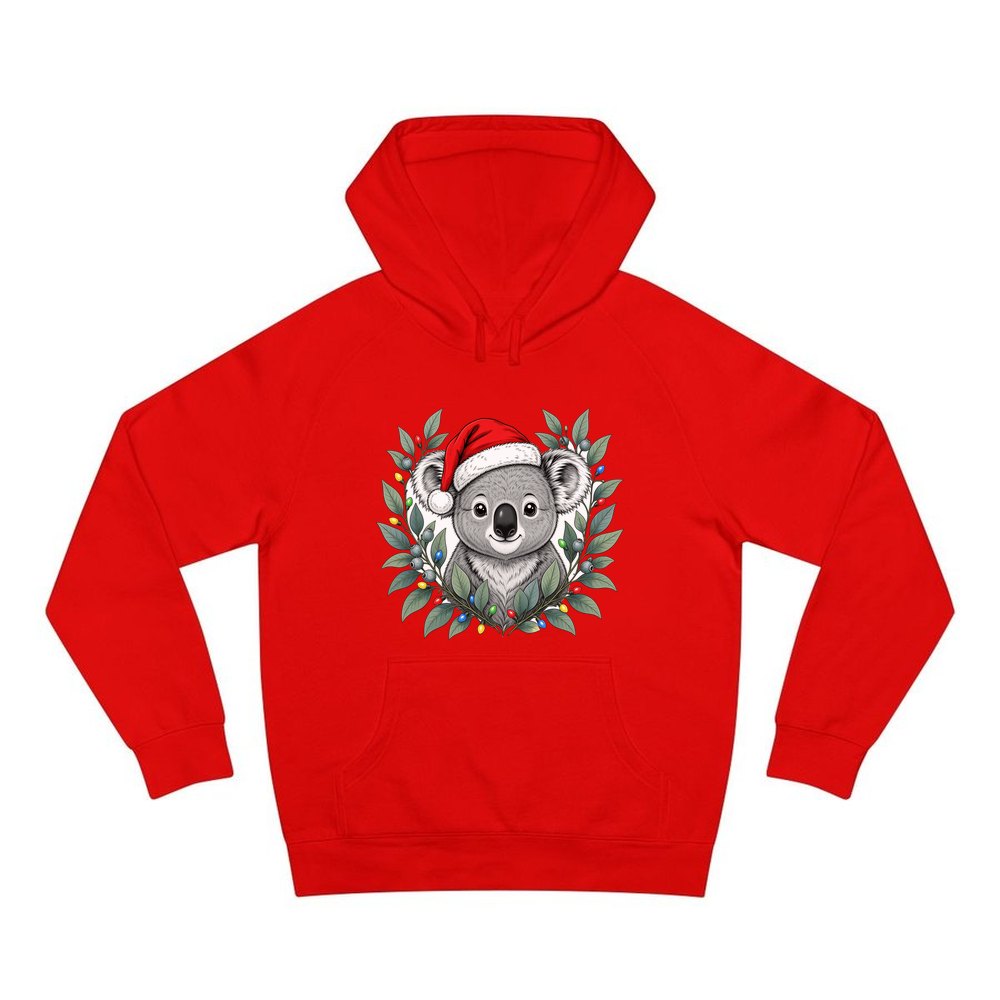 Christmas Koala With Gum Leaves personalised Christmas hoodie in red