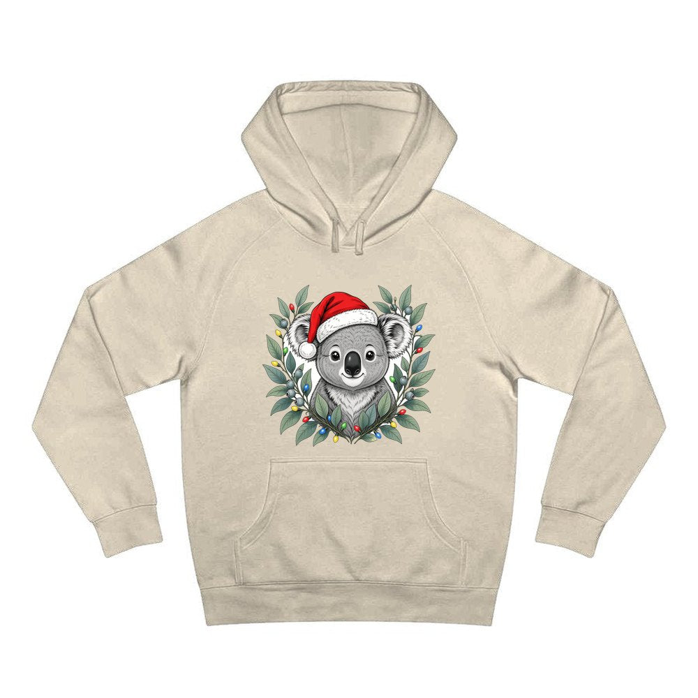 Christmas Koala With Gum Leaves personalised Christmas hoodie in sand