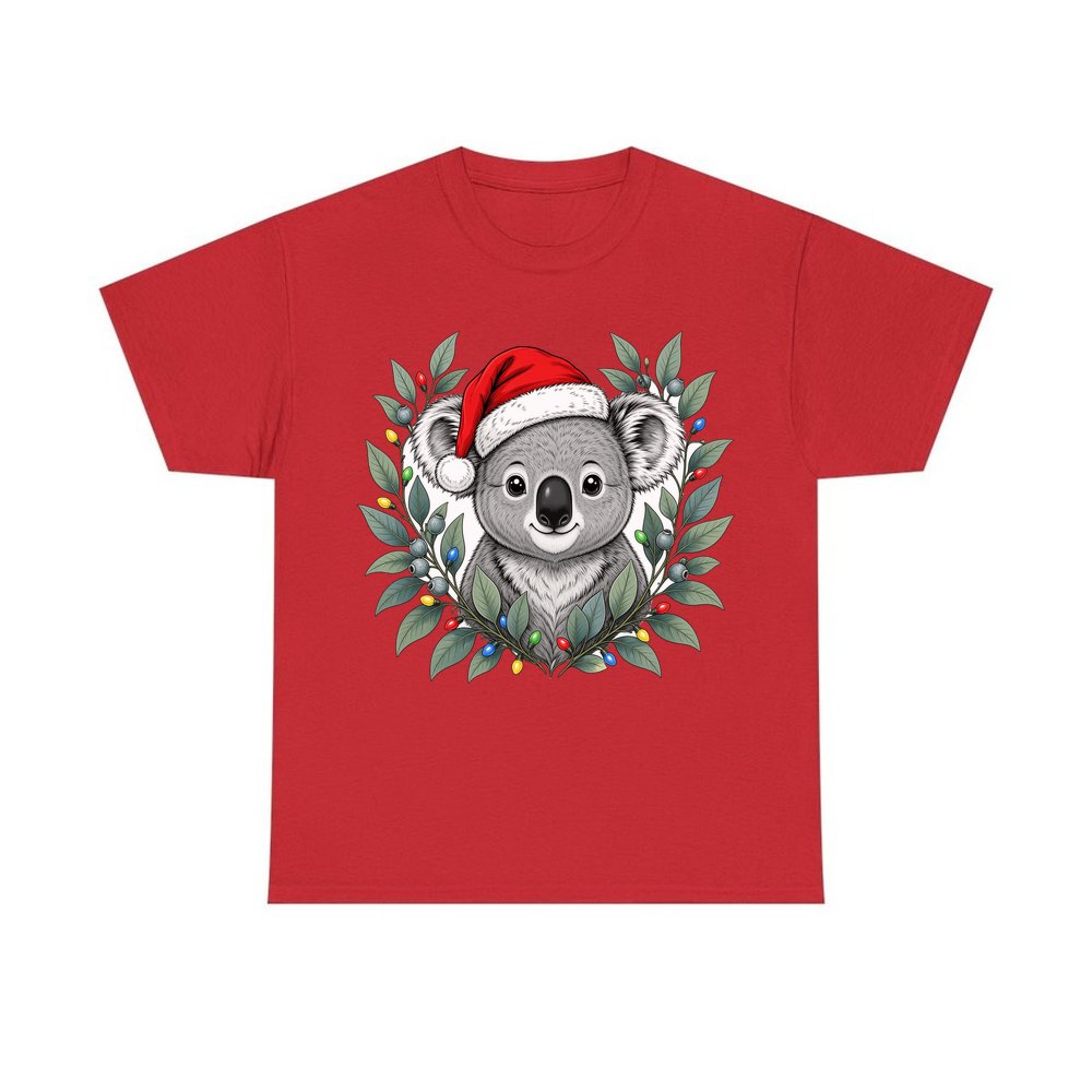 Christmas Koala With Gum Leaves personalised Christmas T-shirt in red