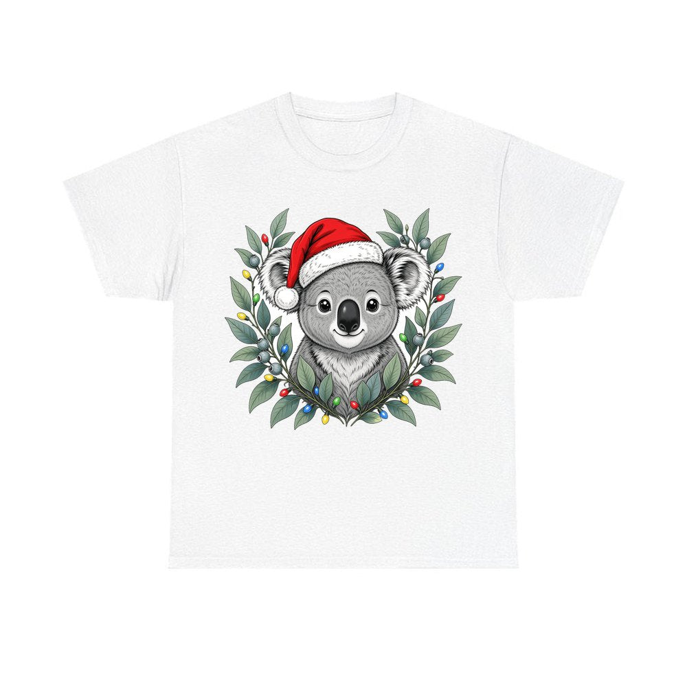 Christmas Koala With Gum Leaves personalised Christmas T-shirt in white