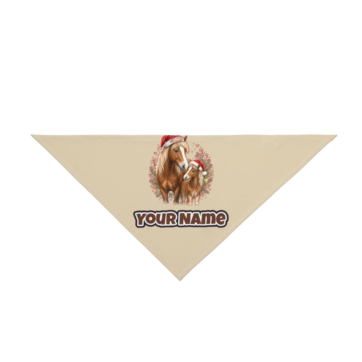 Christmas Mare And Foal personalised Christmas pet bandana in beige, tie-on style