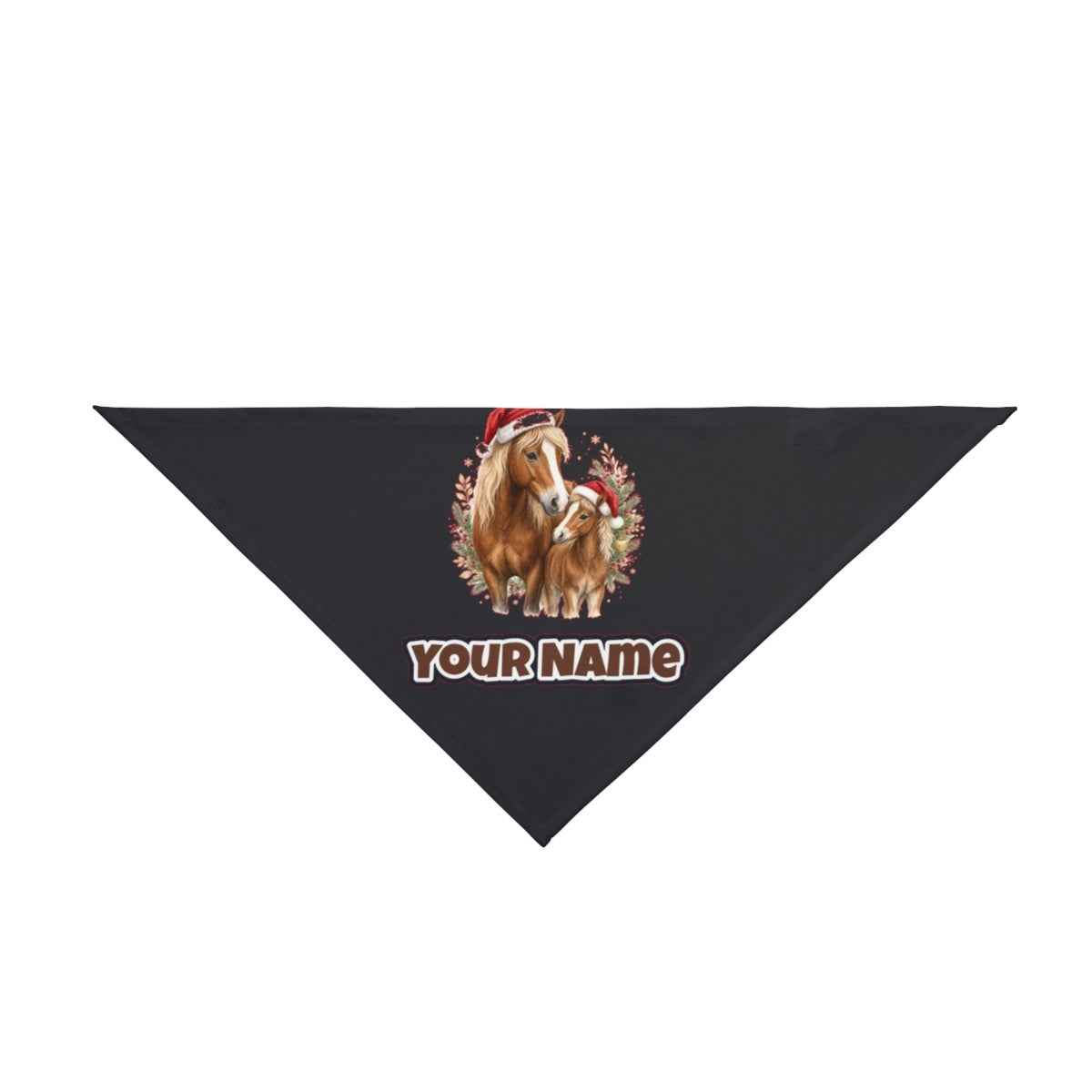 Christmas Mare And Foal personalised Christmas pet bandana in black, tie-on style