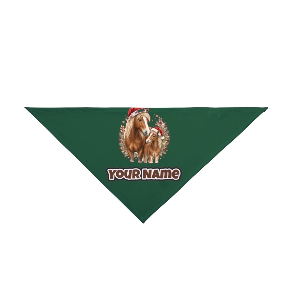 Christmas Mare And Foal personalised Christmas pet bandana in green, tie-on style