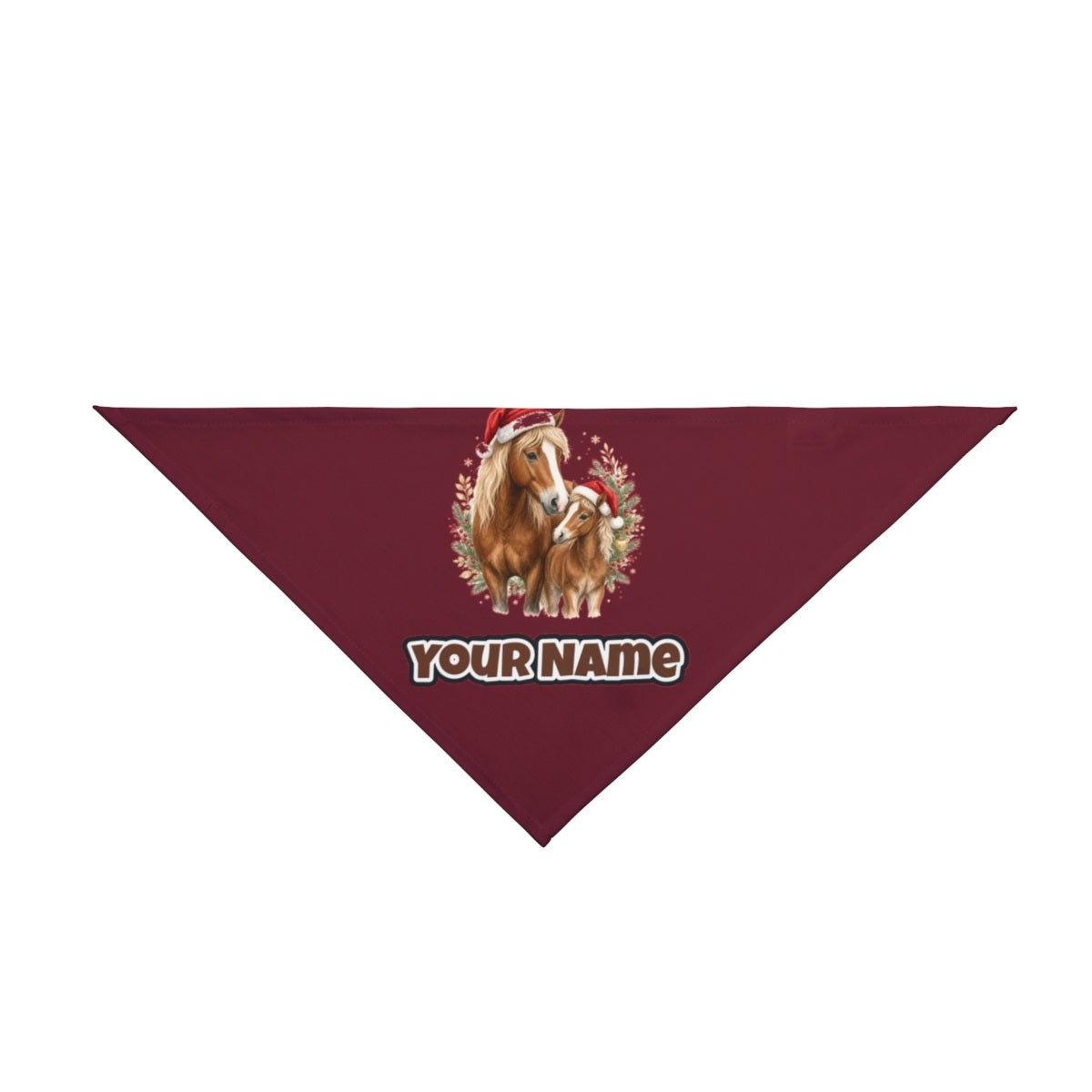Christmas Mare And Foal personalised Christmas pet bandana in maroon, tie-on style