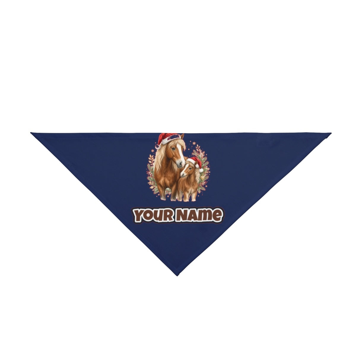 Christmas Mare And Foal personalised Christmas pet bandana in navy, tie-on style
