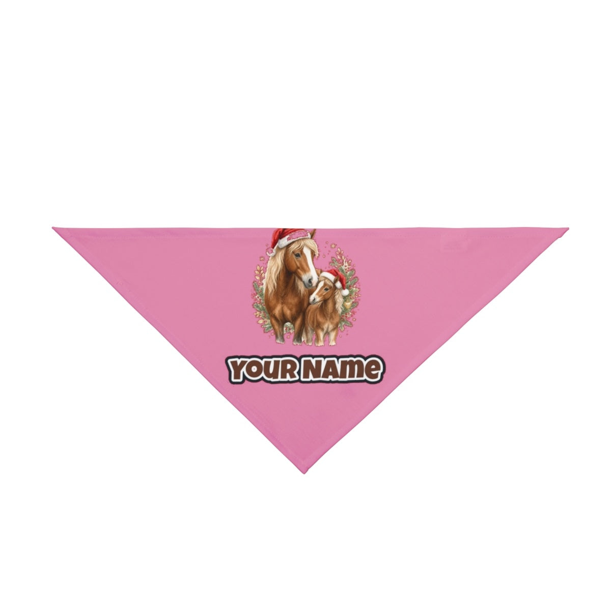 Christmas Mare And Foal personalised Christmas pet bandana in pink, tie-on style