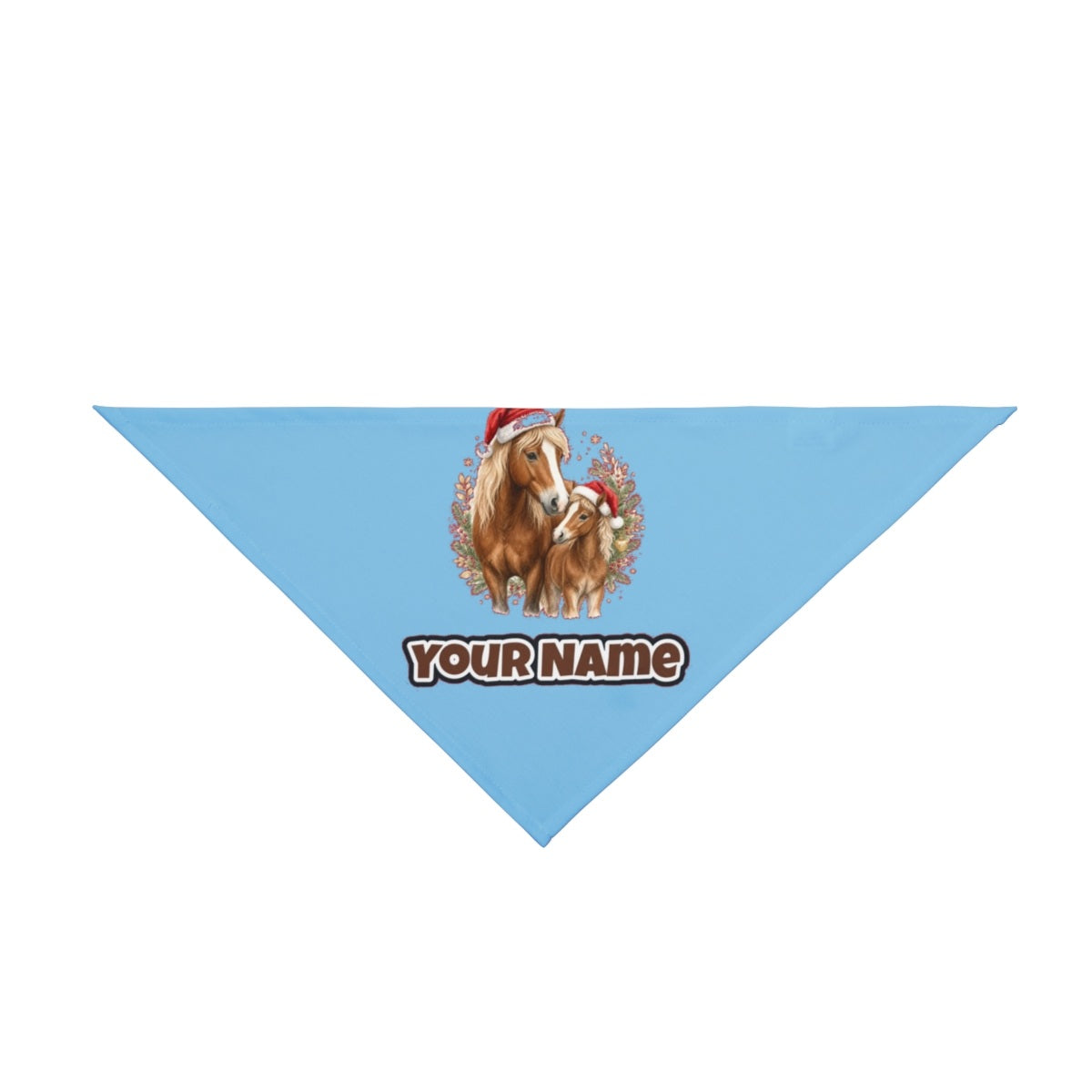 Christmas Mare And Foal personalised Christmas pet bandana in sky blue, tie-on style