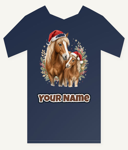Christmas Mare And Foal Personalised Kids and Baby Christmas Tee