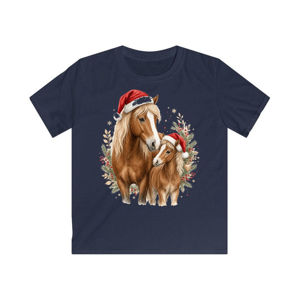 Christmas Mare And Foal personalised kids Christmas tee in navy
