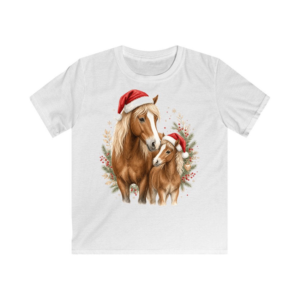 Christmas Mare And Foal personalised kids Christmas tee in white