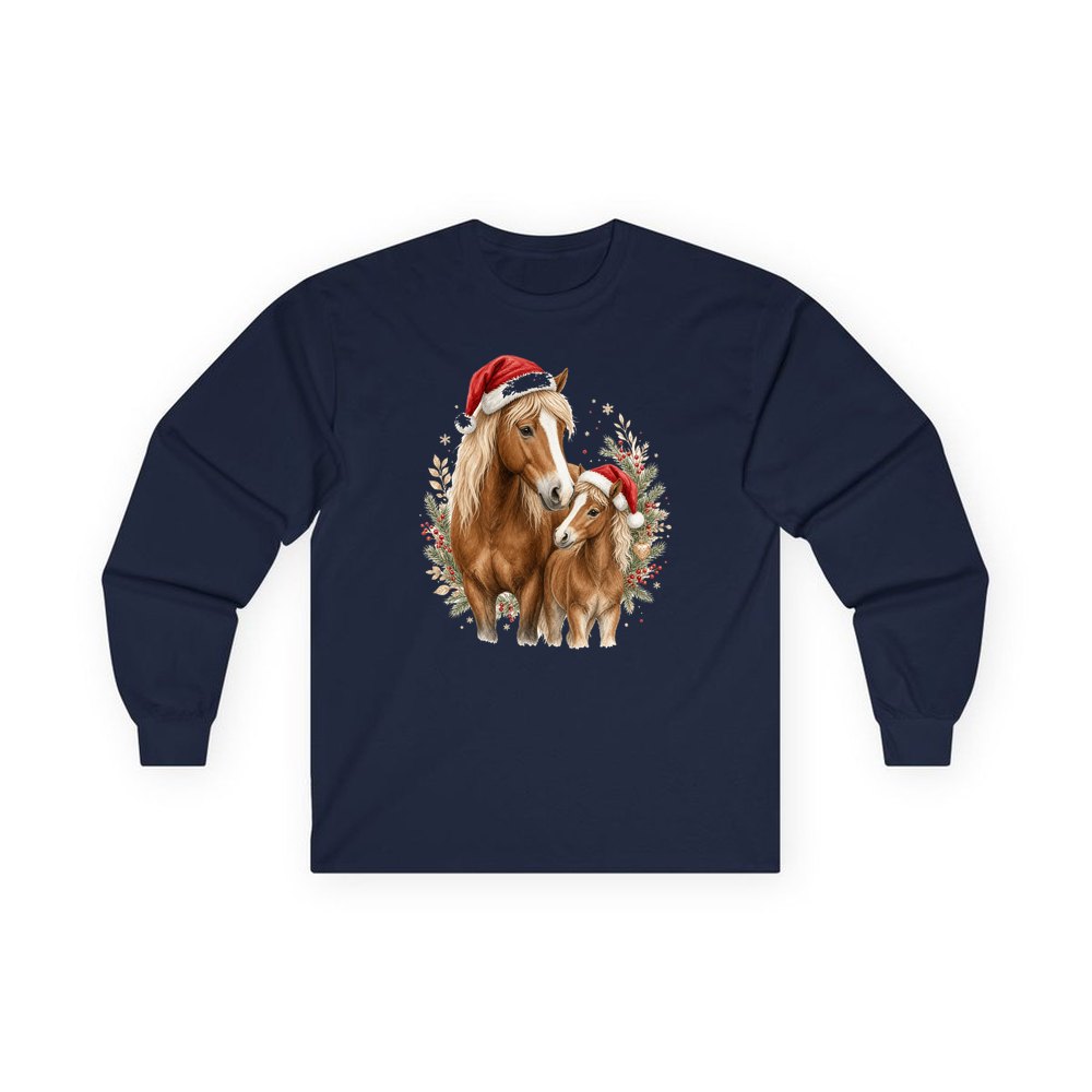 Christmas Mare And Foal personalised long sleeve Christmas T-shirt in navy