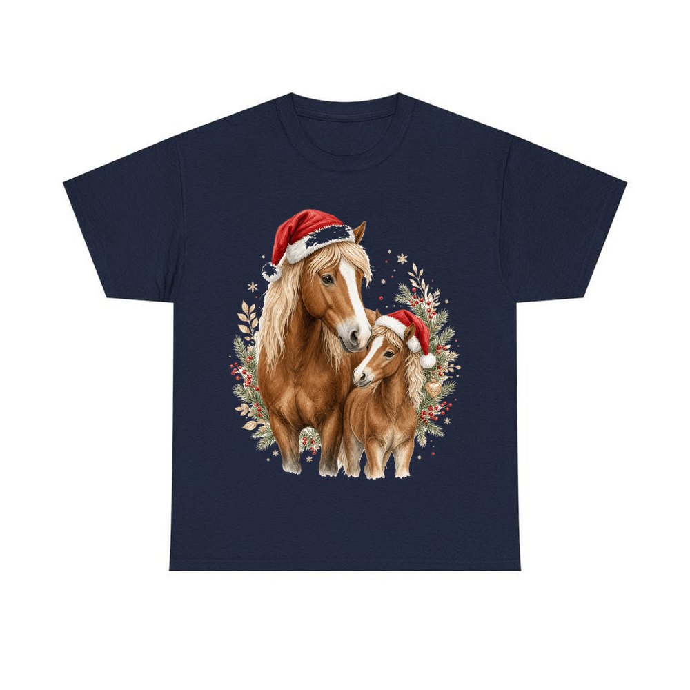Christmas Mare And Foal personalised Christmas T-shirt in navy