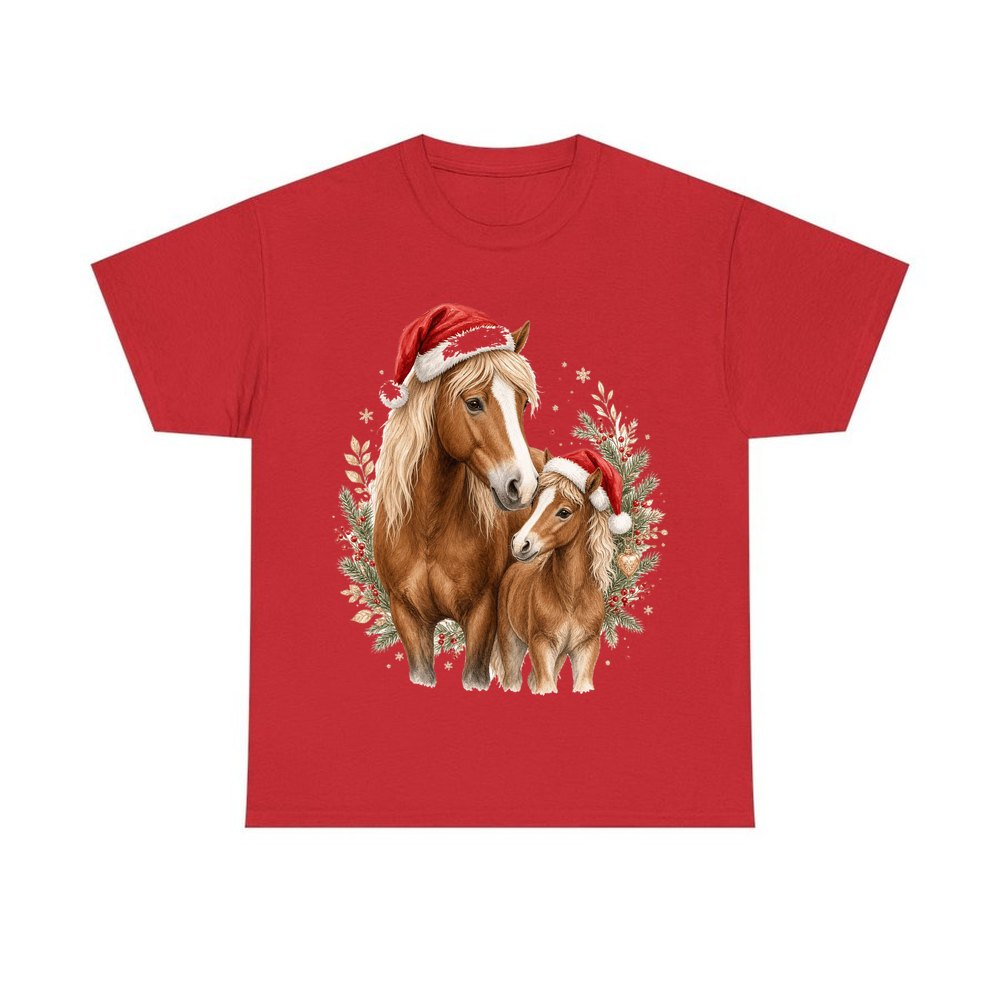 Christmas Mare And Foal personalised Christmas T-shirt in red