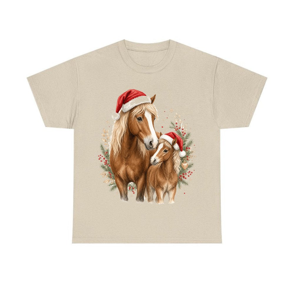 Christmas Mare And Foal personalised Christmas T-shirt in sand