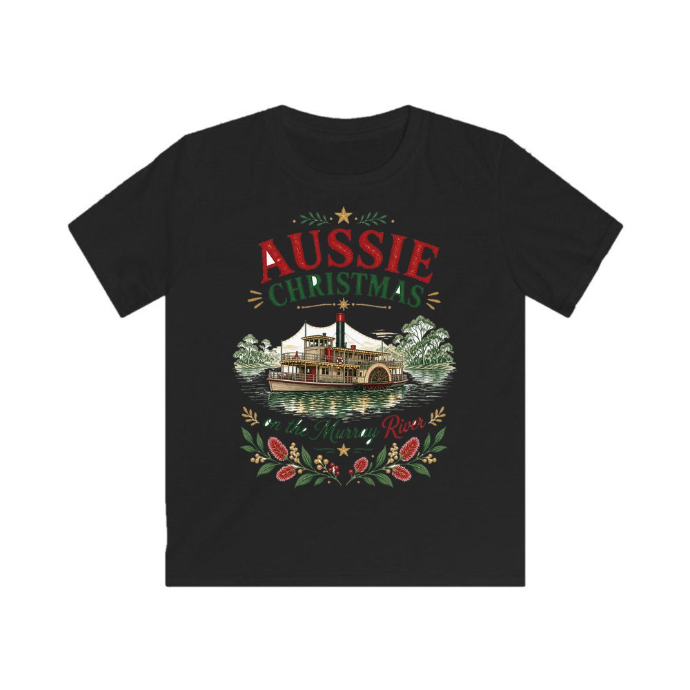 Christmas On The Murray personalised kids Christmas tee in black