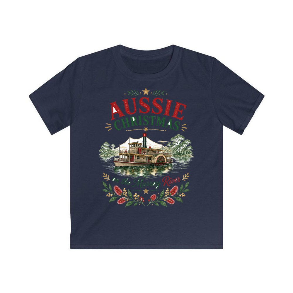 Christmas On The Murray personalised kids Christmas tee in navy