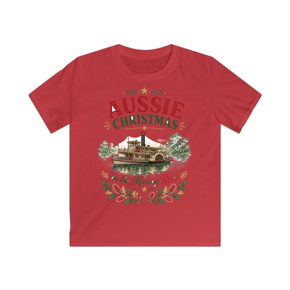Christmas On The Murray personalised kids Christmas tee in red