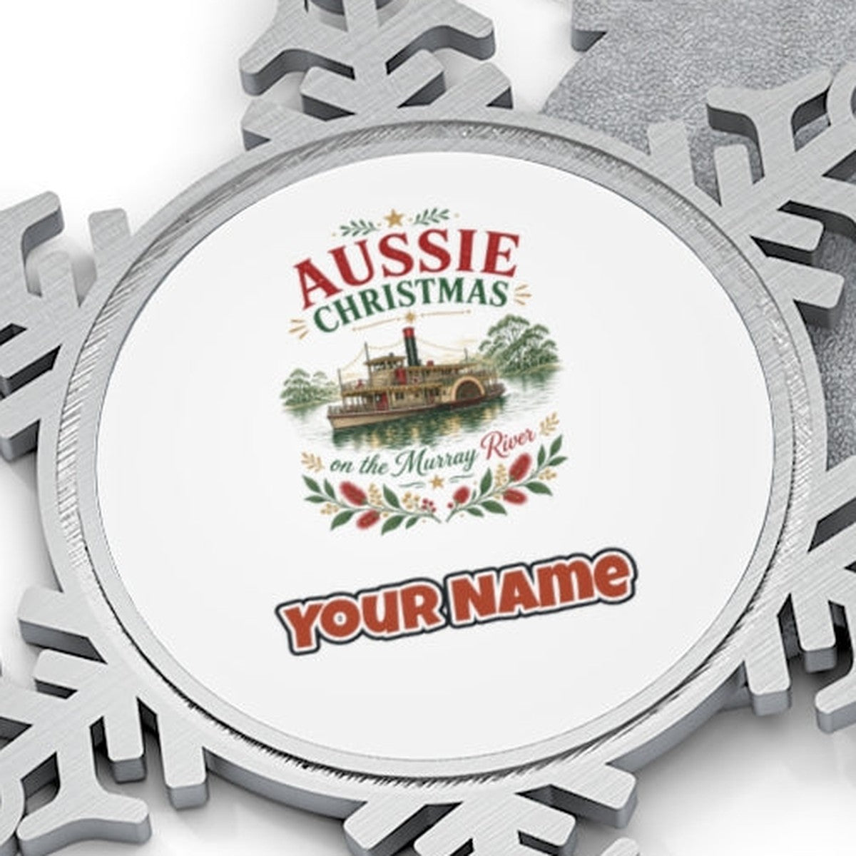 Christmas On The Murray Personalised Pewter Christmas Ornament