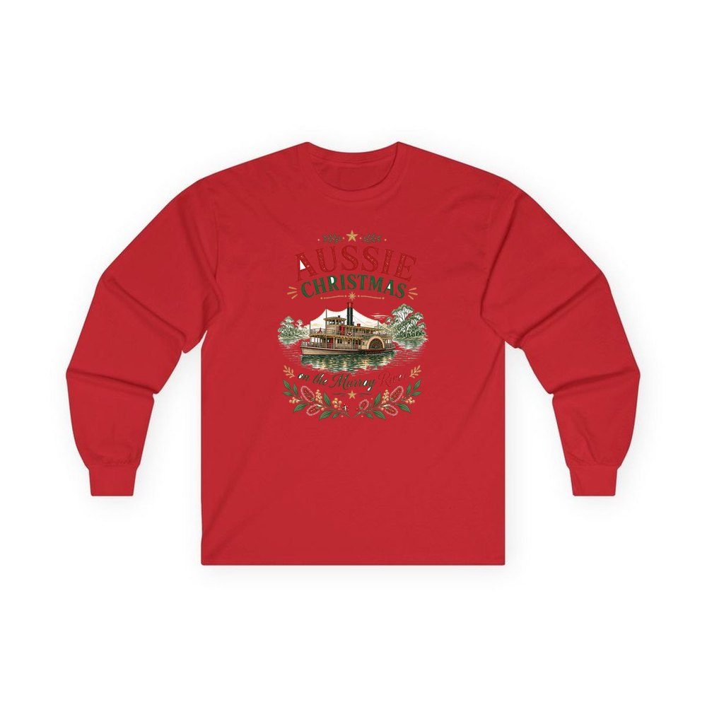 Christmas On The Murray personalised long sleeve Christmas T-shirt in red