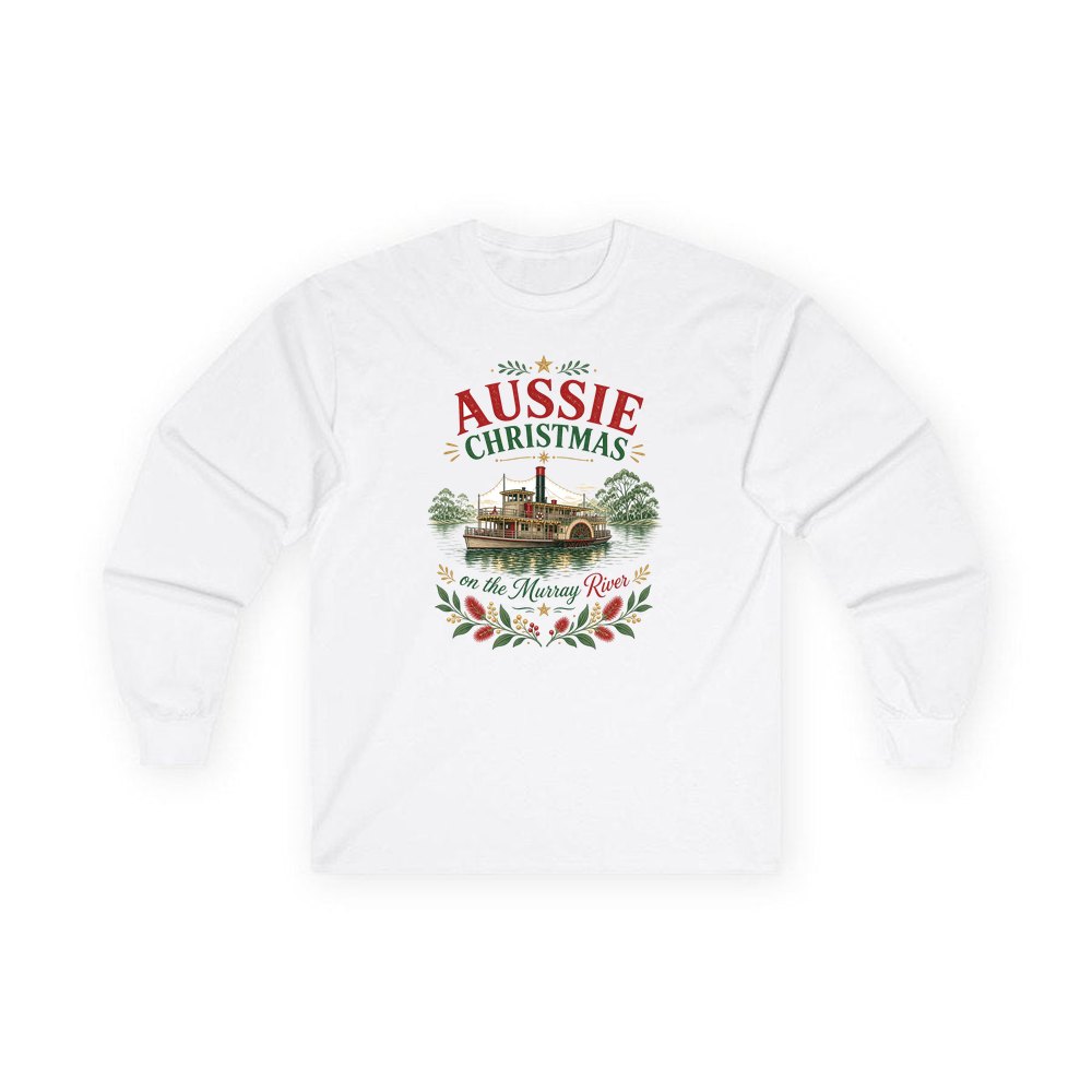 Christmas On The Murray personalised long sleeve Christmas T-shirt in white