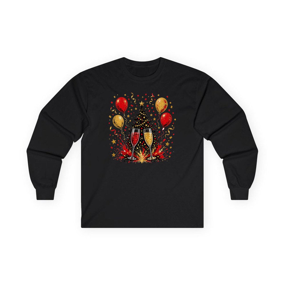 Christmas Party Celebration personalised long sleeve Christmas T-shirt in black