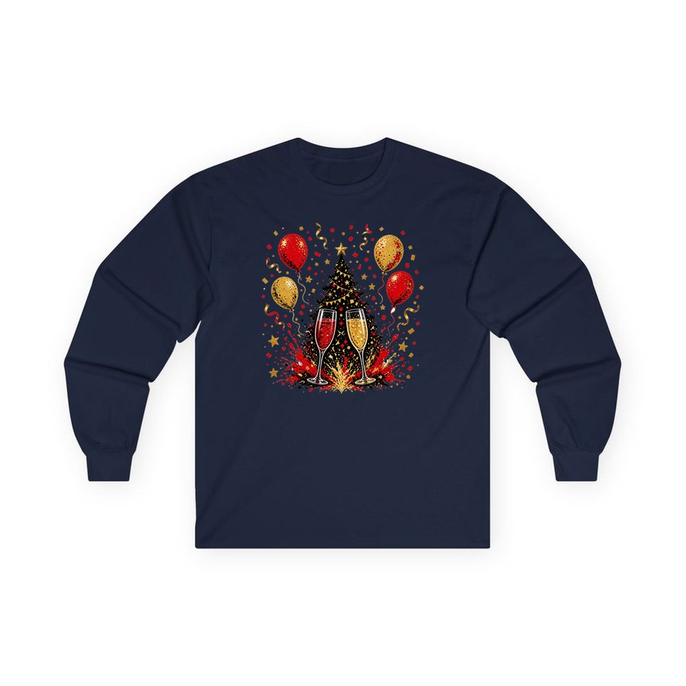 Christmas Party Celebration personalised long sleeve Christmas T-shirt in navy