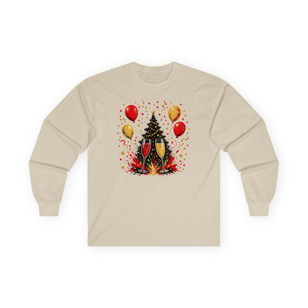 Christmas Party Celebration personalised long sleeve Christmas T-shirt in sand