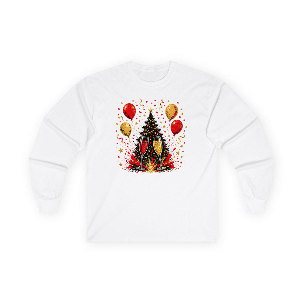 Christmas Party Celebration personalised long sleeve Christmas T-shirt in white