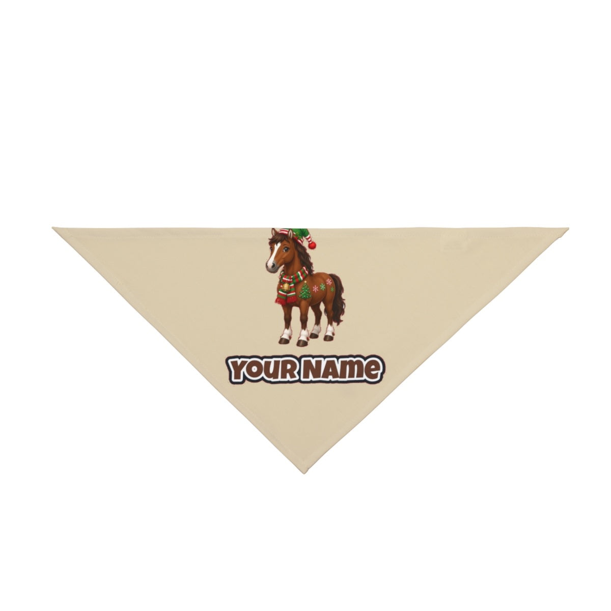 Christmas Pony in Scarf personalised Christmas pet bandana in beige, tie-on style