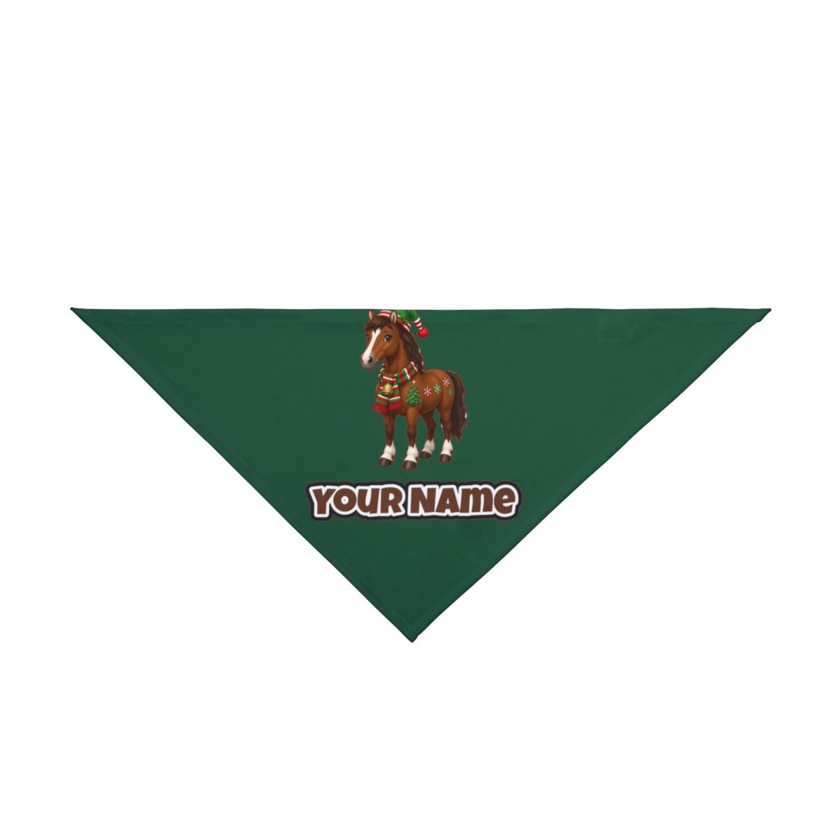 Christmas Pony in Scarf personalised Christmas pet bandana in green, tie-on style