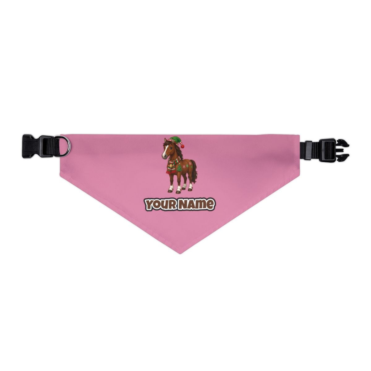 Christmas Pony in Scarf personalised Christmas pet bandana in pink, collar with buckle