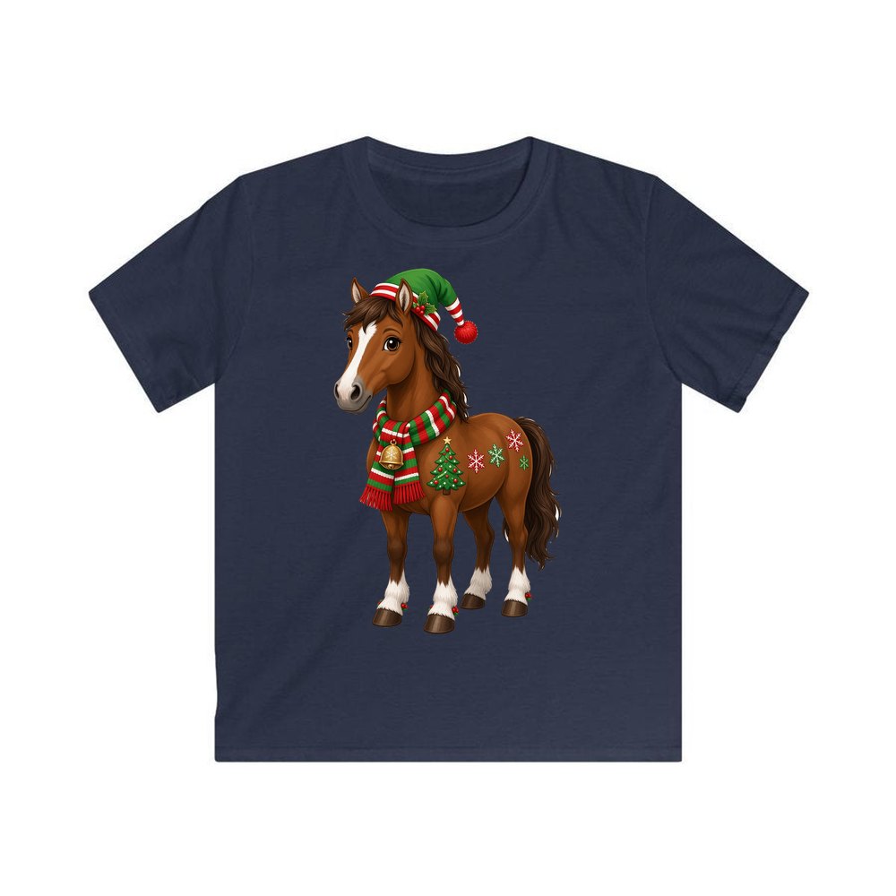 Christmas Pony in Scarf personalised kids Christmas tee in navy