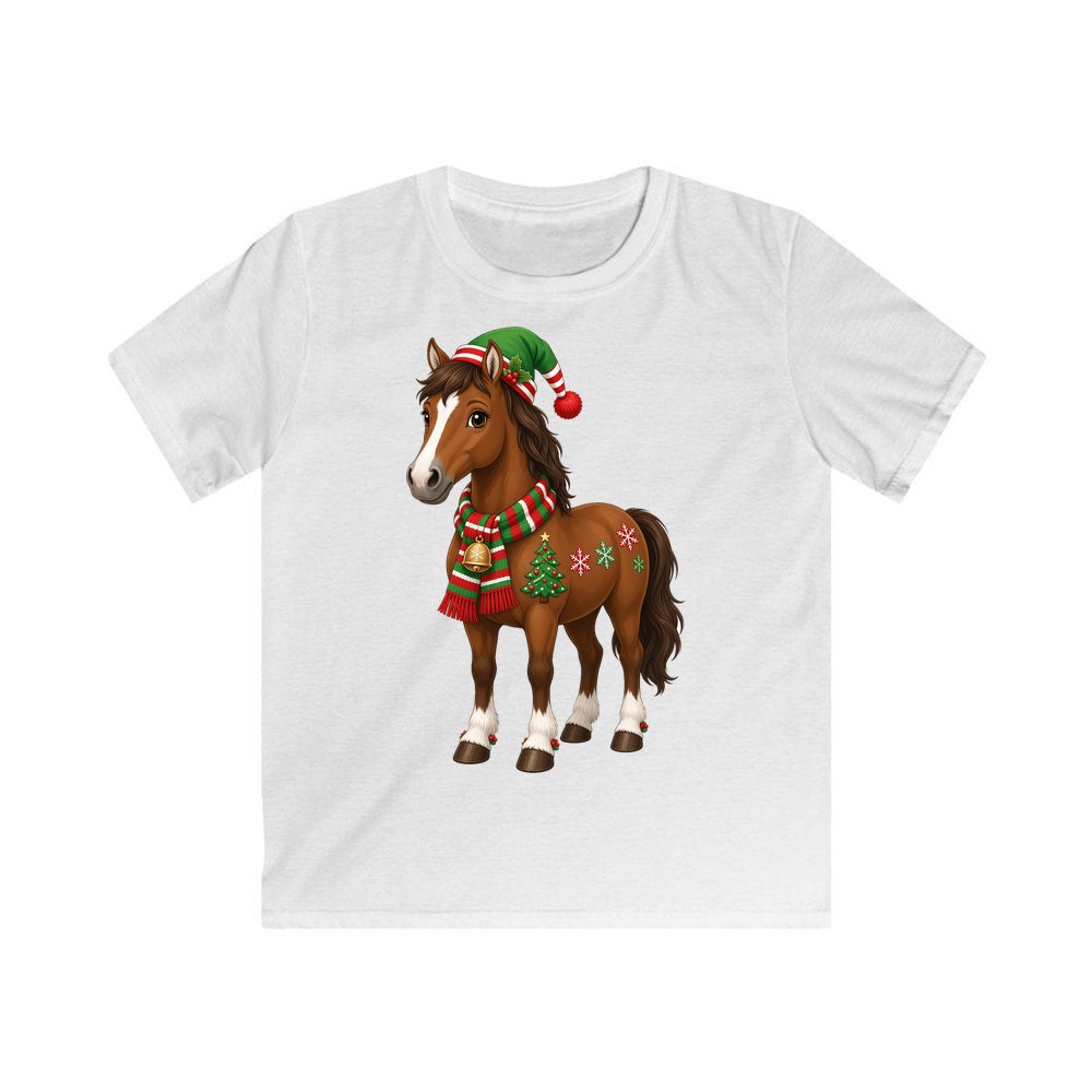 Christmas Pony in Scarf personalised kids Christmas tee in white