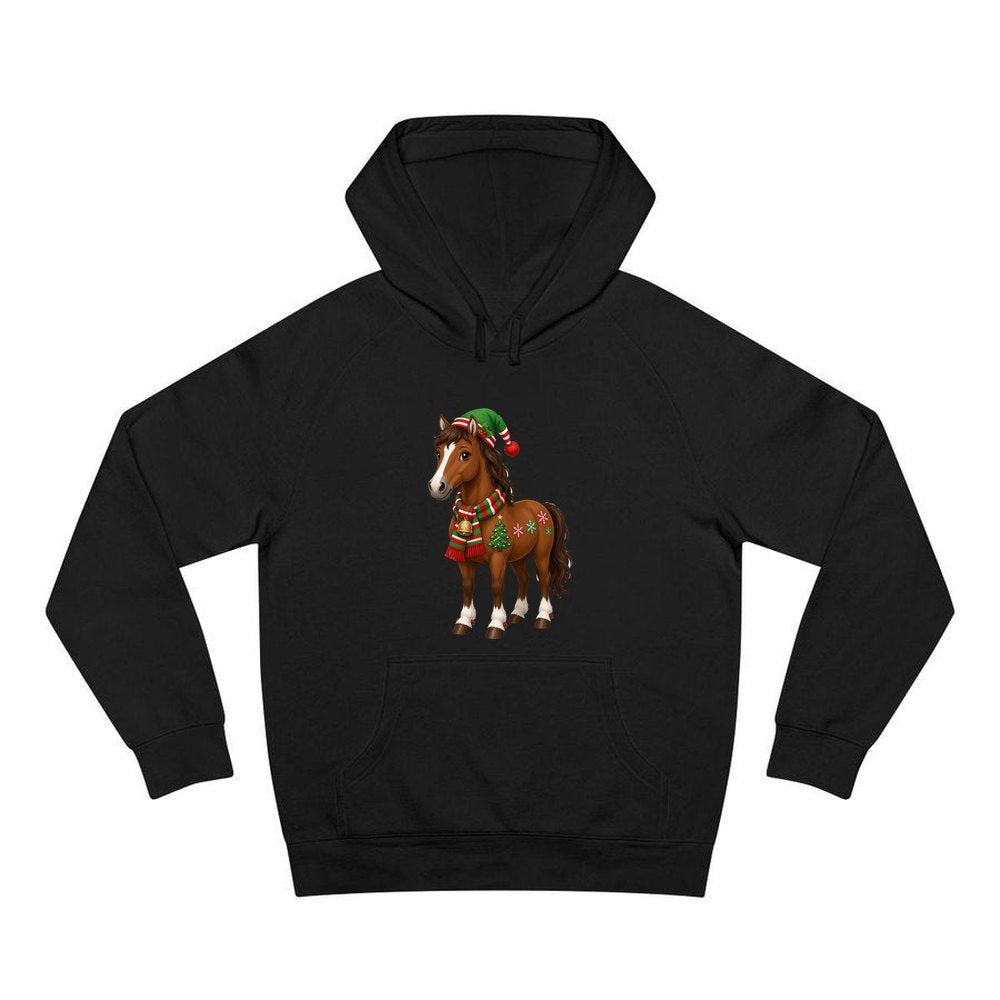 Christmas Pony in Scarf personalised Christmas hoodie in black