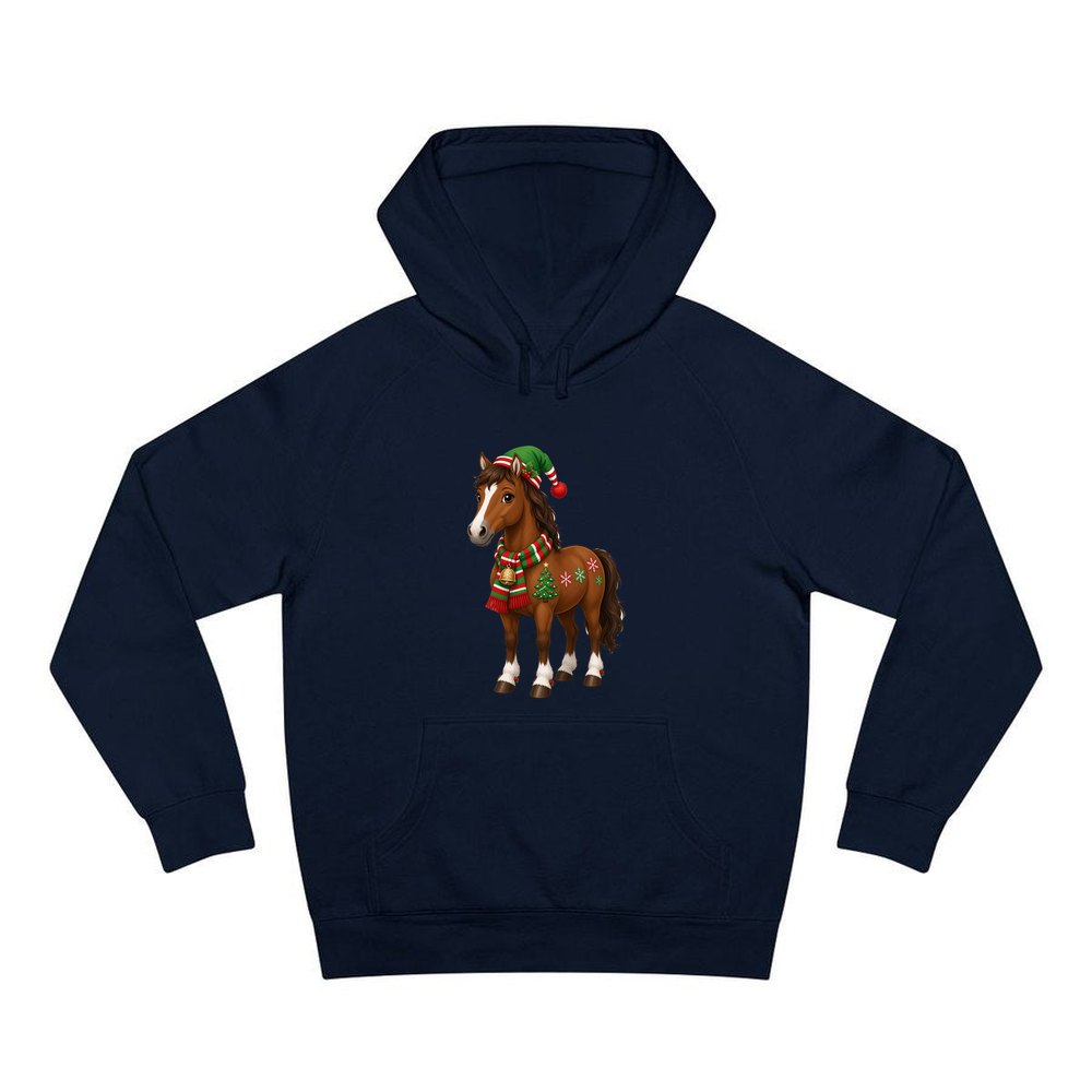 Christmas Pony in Scarf personalised Christmas hoodie in navy