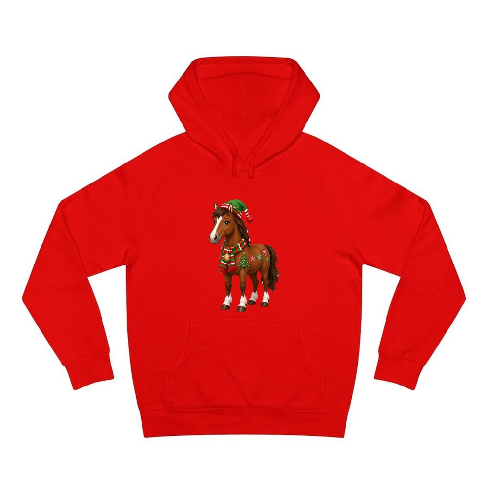 Christmas Pony in Scarf personalised Christmas hoodie in red