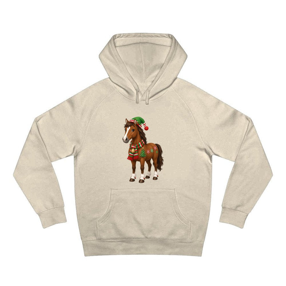 Christmas Pony in Scarf personalised Christmas hoodie in sand