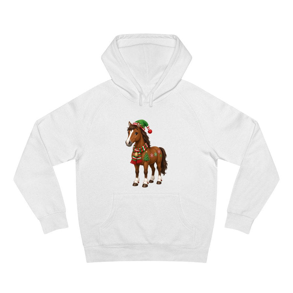 Christmas Pony in Scarf personalised Christmas hoodie in white