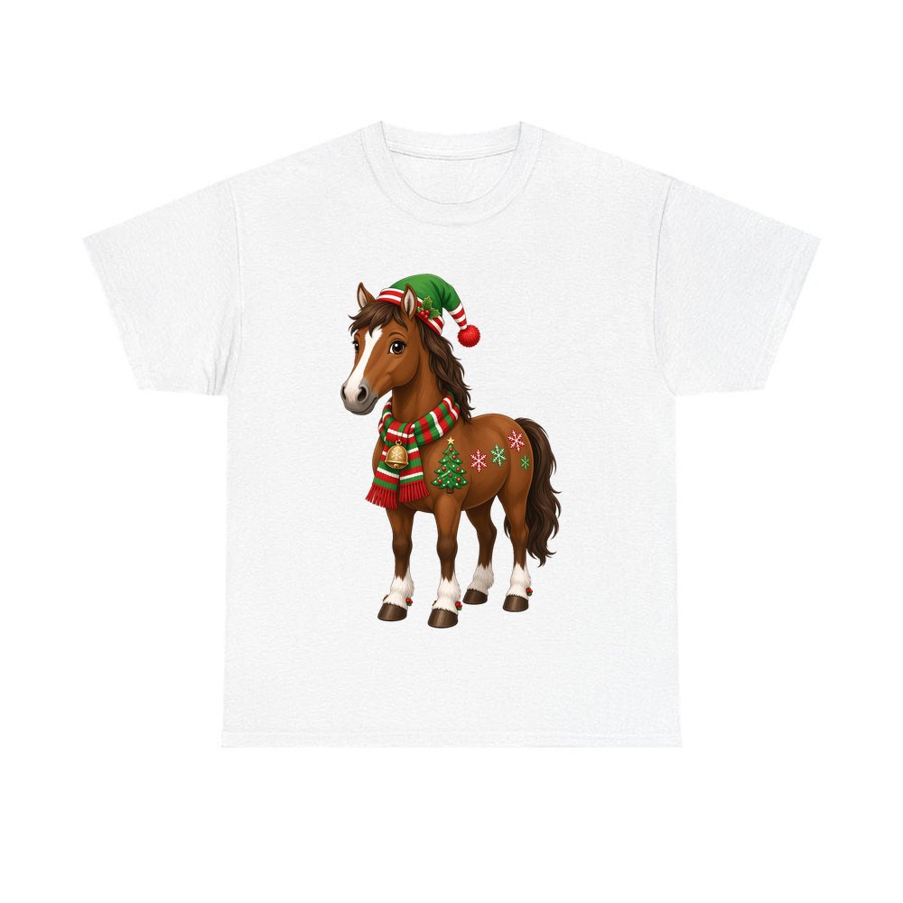 Christmas Pony in Scarf personalised Christmas T-shirt in white