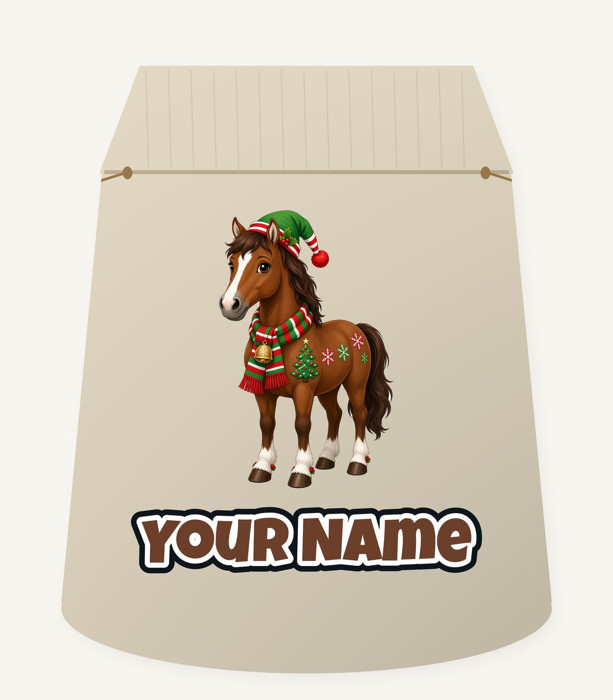 Christmas Pony in Scarf Personalised Santa Sack